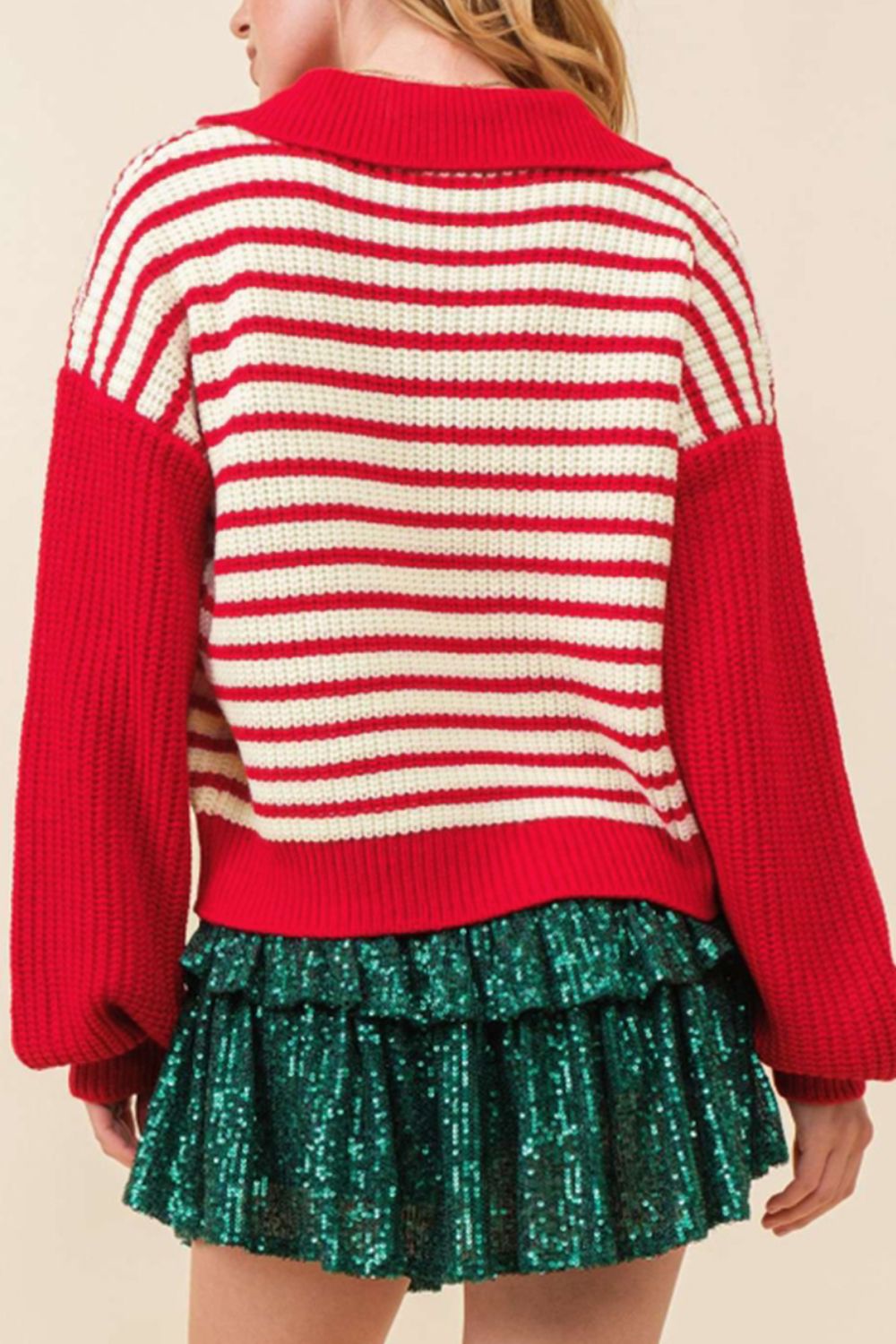 Striped Johnny Collar Long Sleeve Sweater - The Daily Makeover