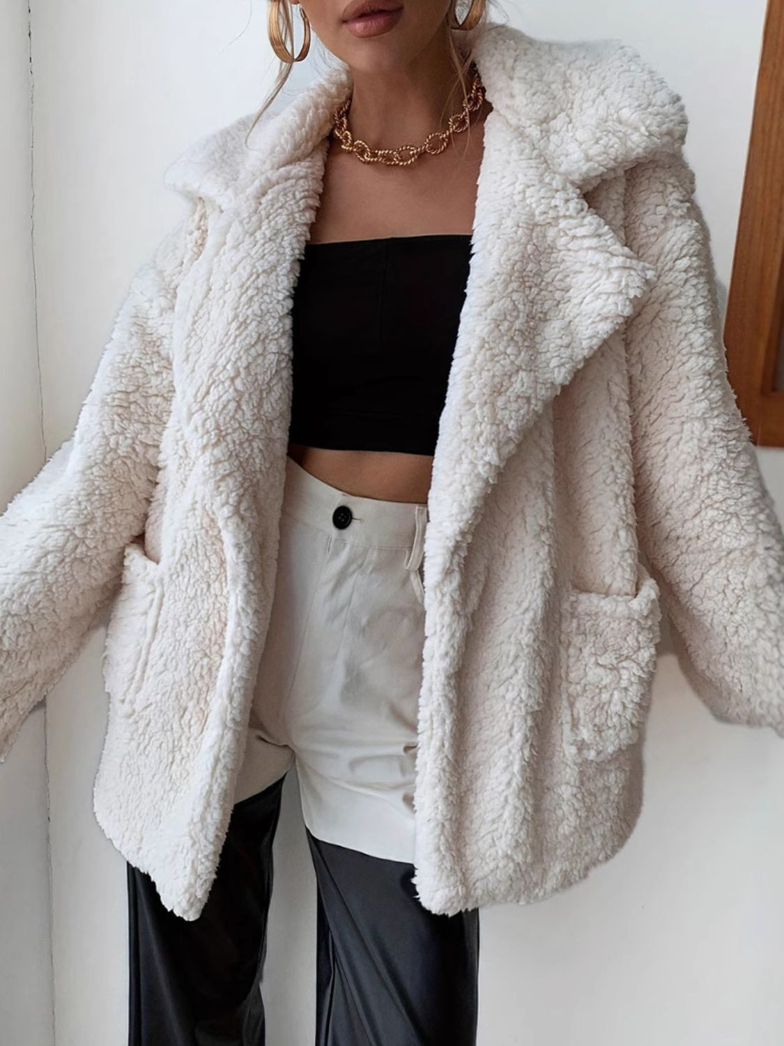 Fuzzy Open Front Long Sleeve Coat - The Daily Makeover