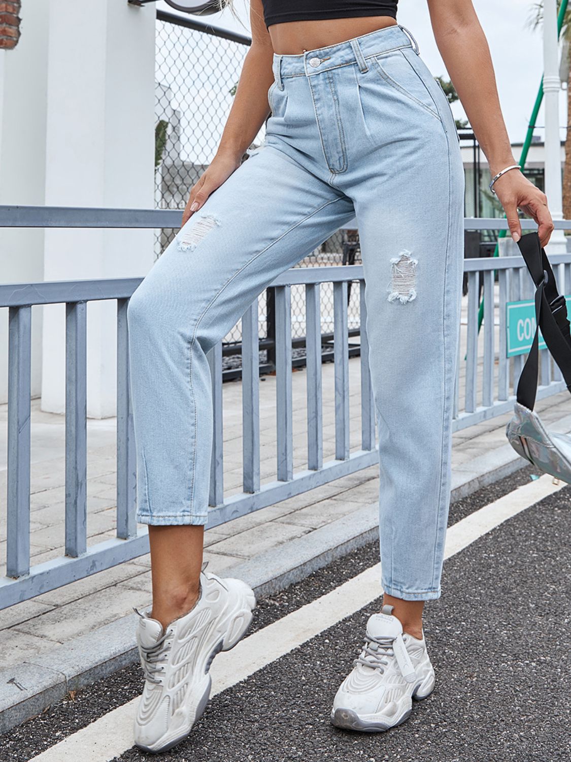 Distressed Straight Jeans with Pockets - The Daily Makeover