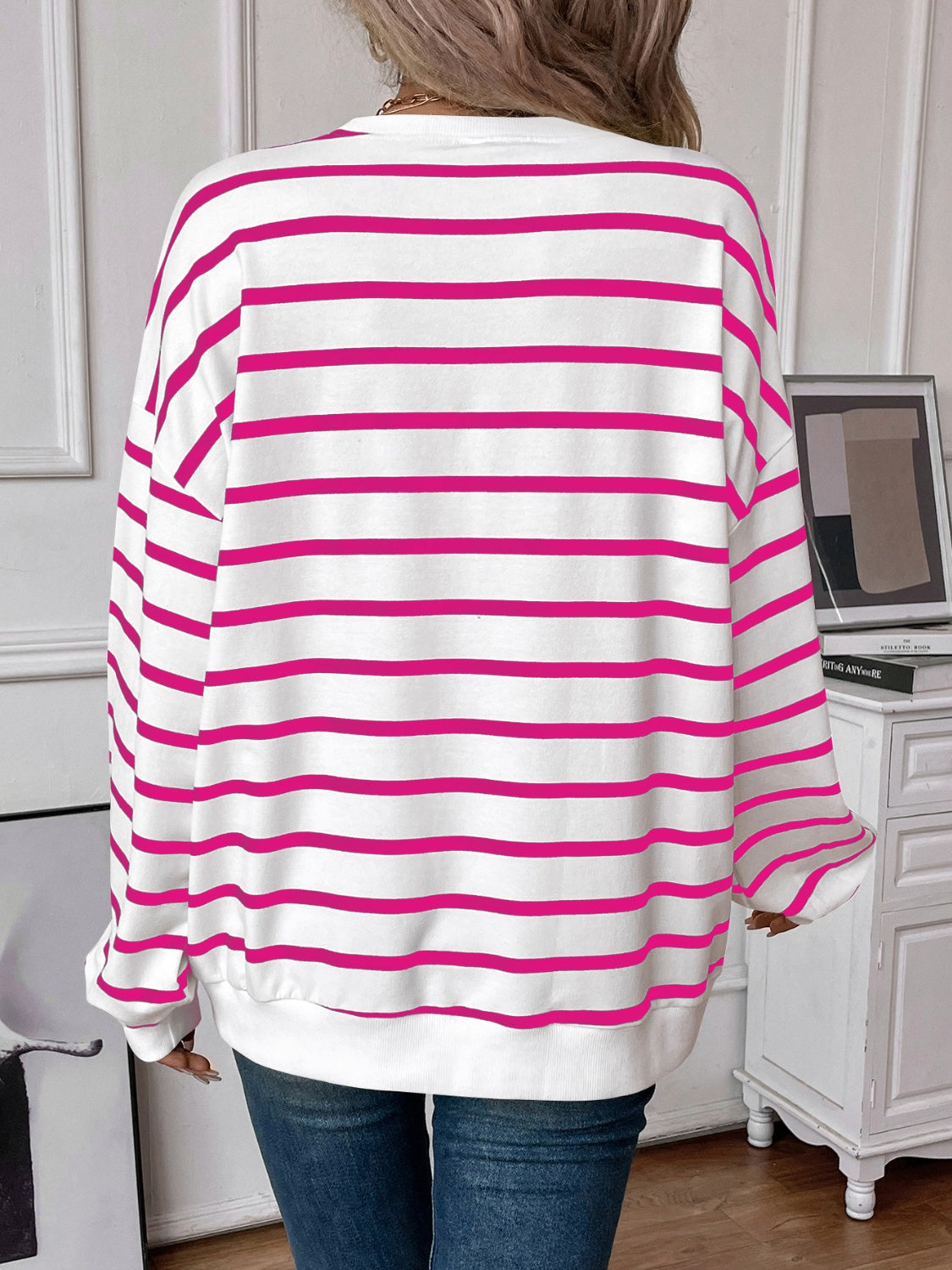 Striped Round Neck Long Sleeve Sweatshirt - The Daily Makeover
