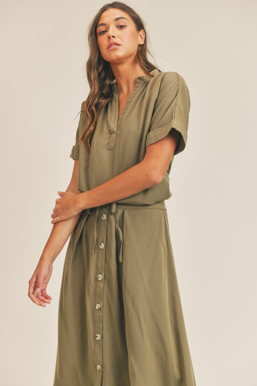 MABLE Short Sleeve Top and Button Down Midi Skirt Set - The Daily Makeover