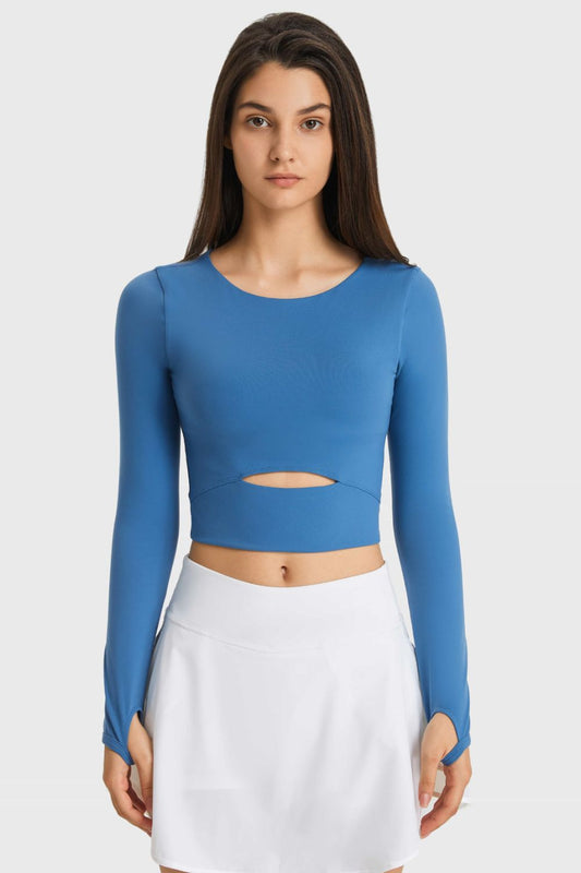 Cutout Long Sleeve Cropped Sports Top - The Daily Makeover