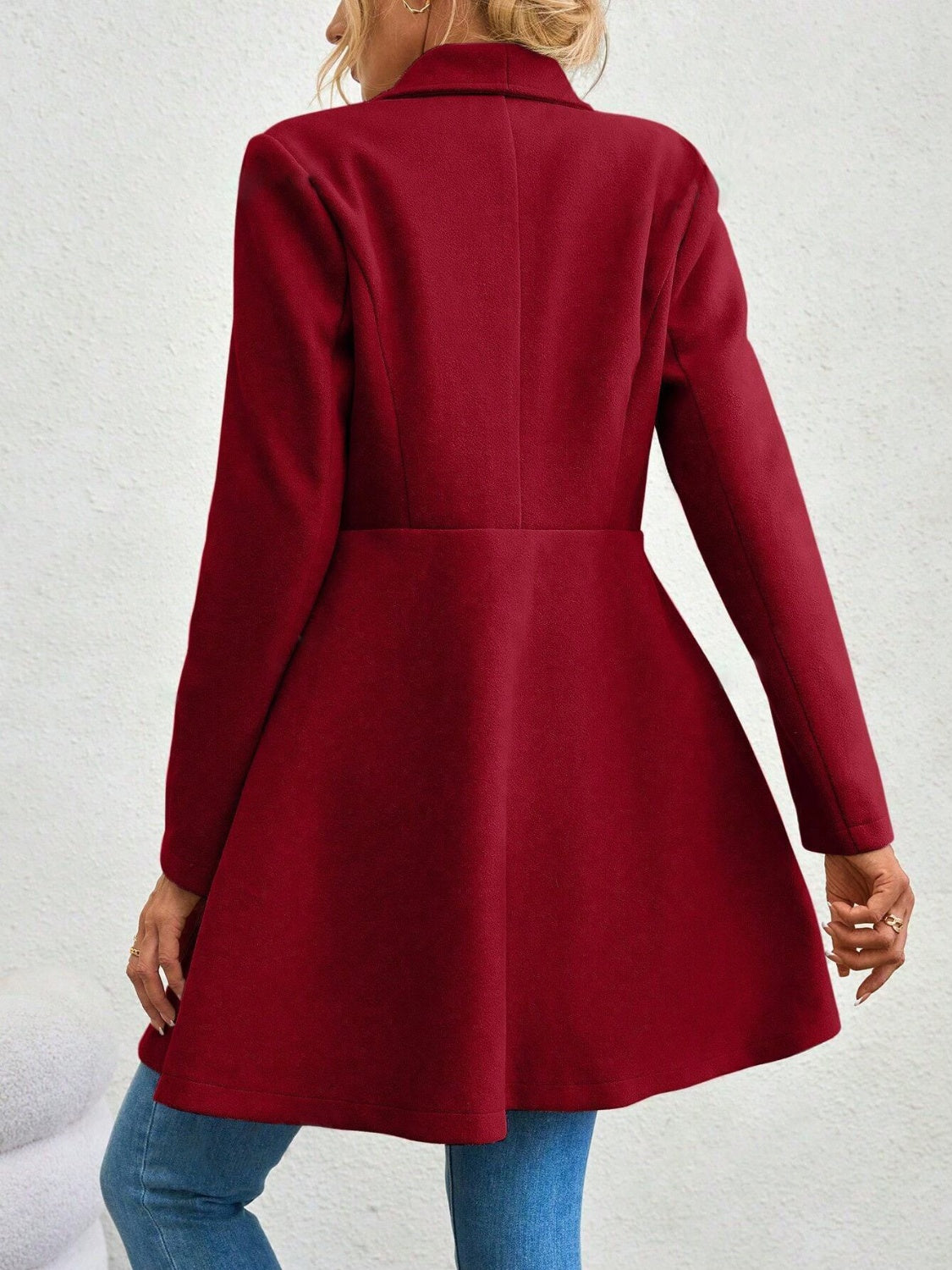 Collared Neck Button Up Long Sleeve Coat - The Daily Makeover