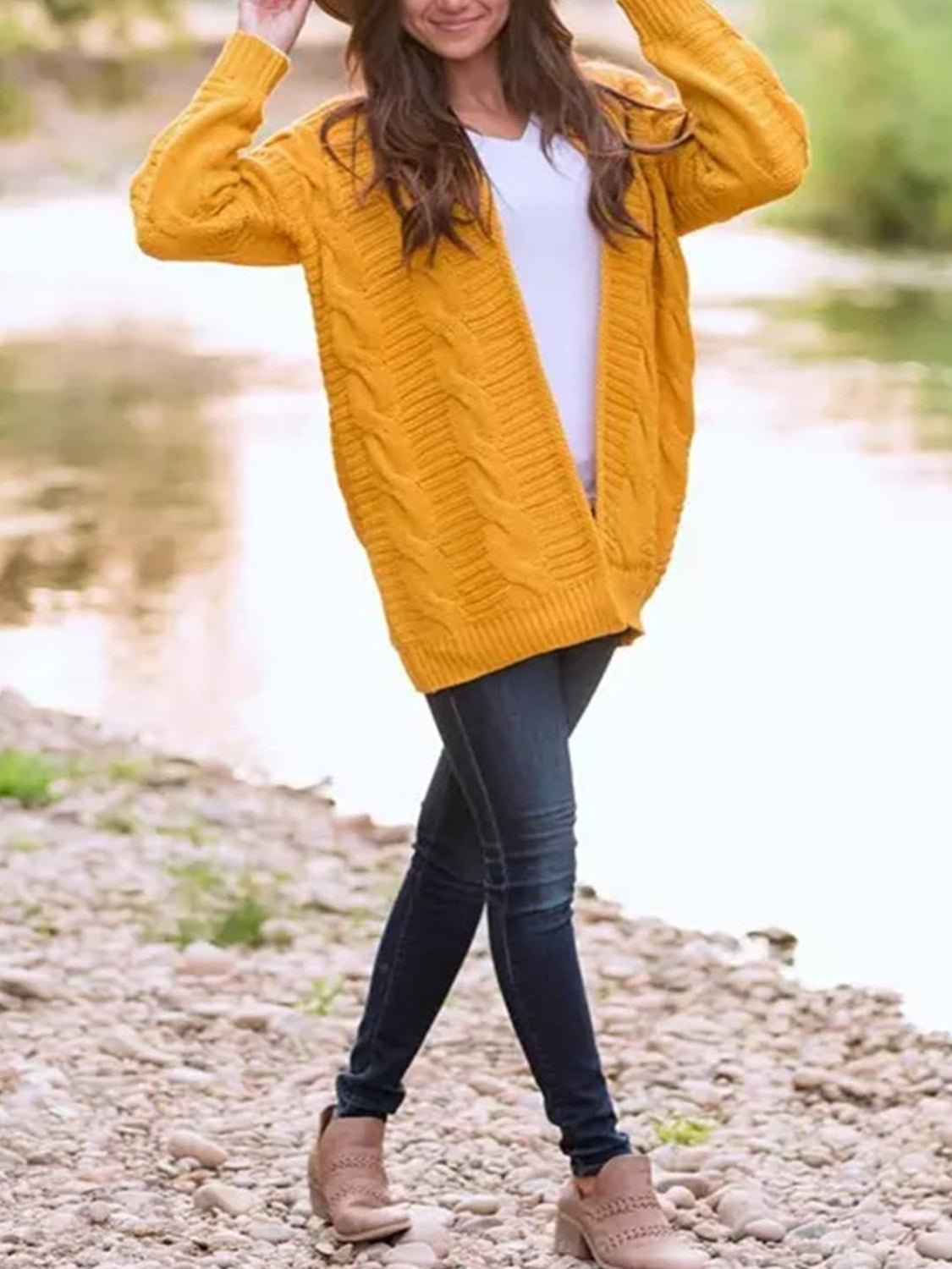 Cable-Knit Open Front Long Sleeve Cardigan - The Daily Makeover