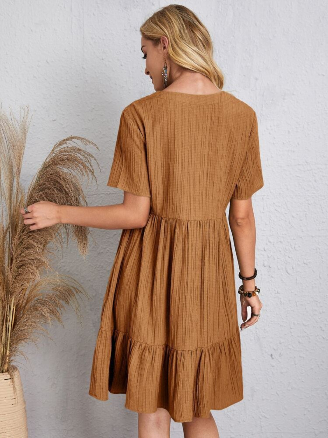 Full Size V-Neck Short Sleeve Dress - The Daily Makeover
