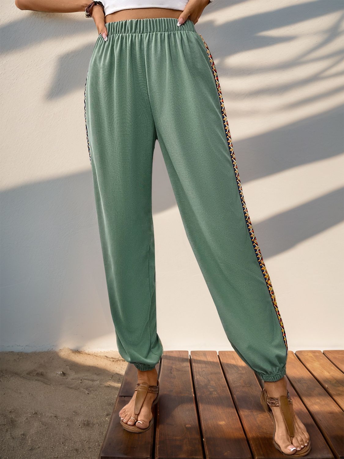 Perfee Weave Band Patchwork Elastic Waist Joggers - The Daily Makeover