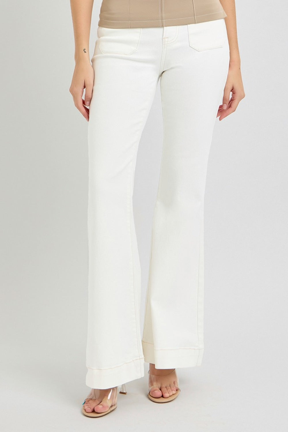 RISEN Full Size High Rise Front Patch Pocket Flare Jeans - The Daily Makeover