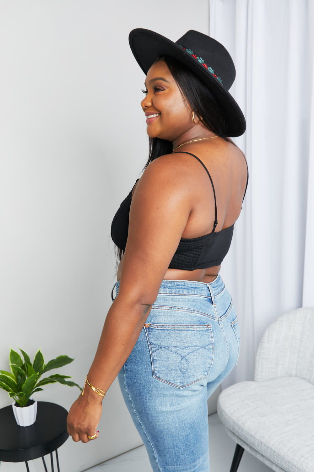 Zenana Full Size Textured Spaghetti Strap Bralette in Black - The Daily Makeover