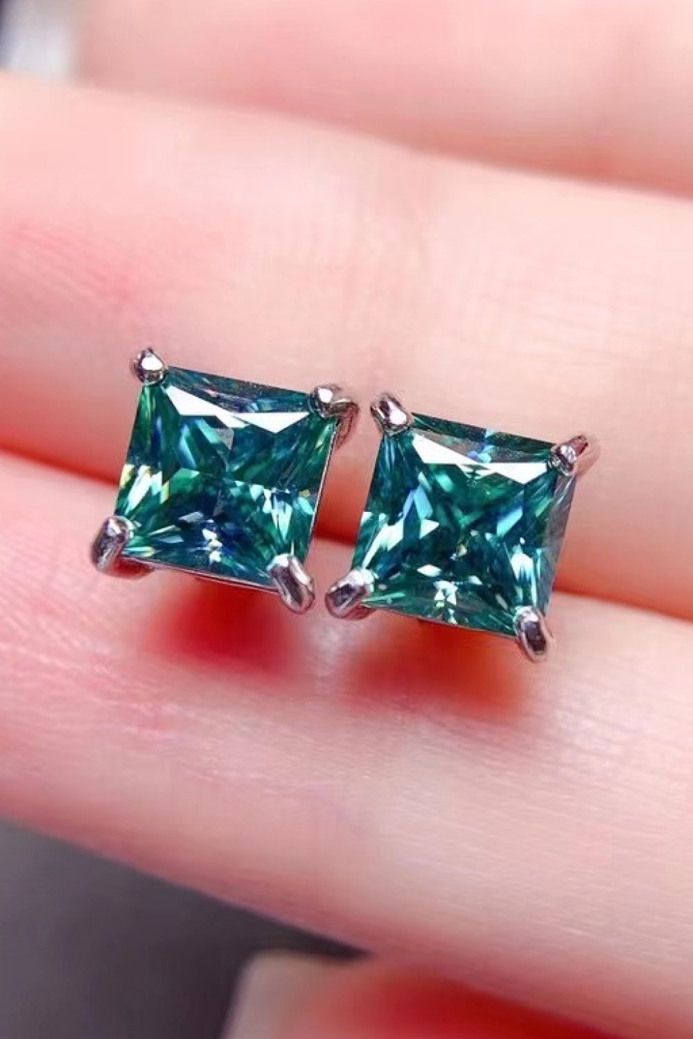 2 Carat Square Moissanite Four-Prong Earrings - The Daily Makeover