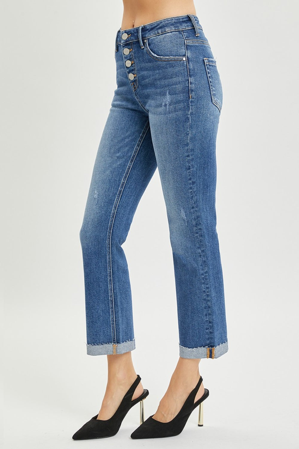 Full Size Button Fly Cropped Bootcut Jeans - The Daily Makeover