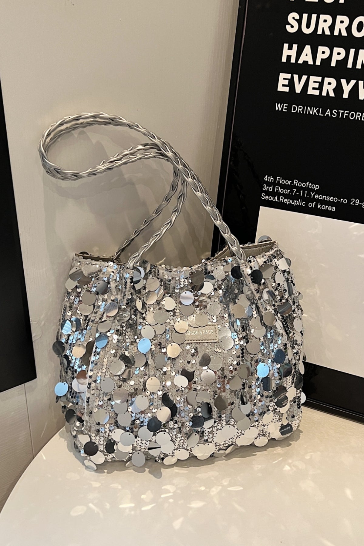 Sequin Braided Strap Shoulder Bag - The Daily Makeover