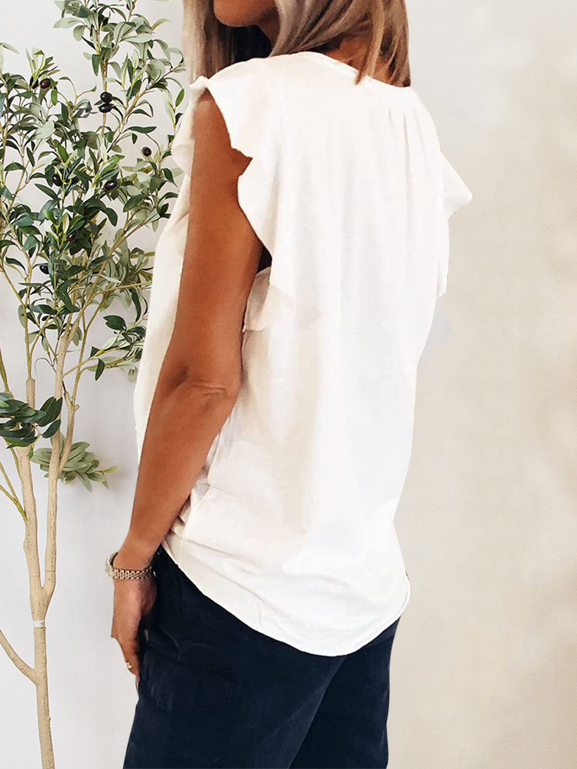 Ruffled Notched Cap Sleeve T-Shirt - The Daily Makeover