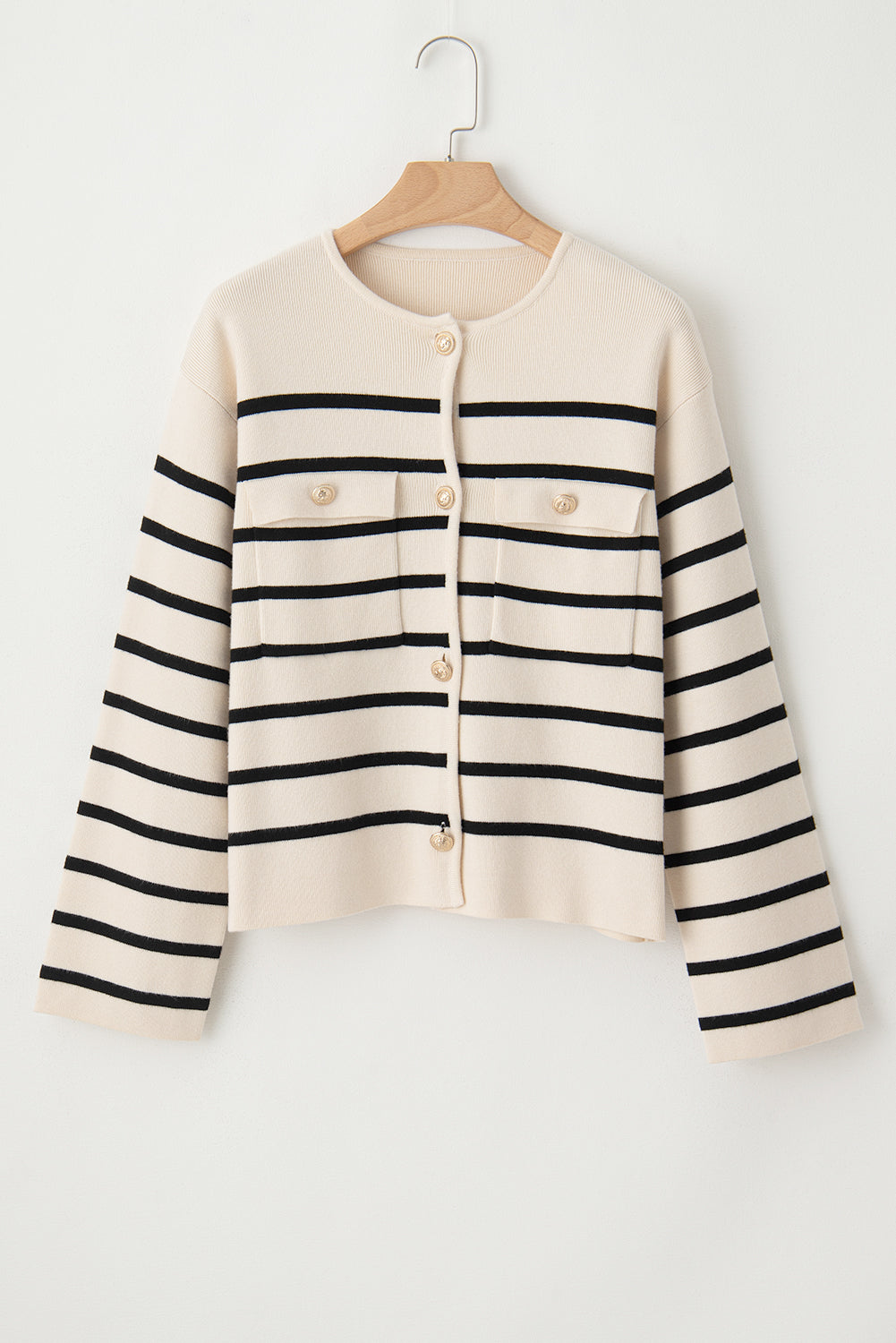 Striped Button Up Round Neck Cardigan - The Daily Makeover