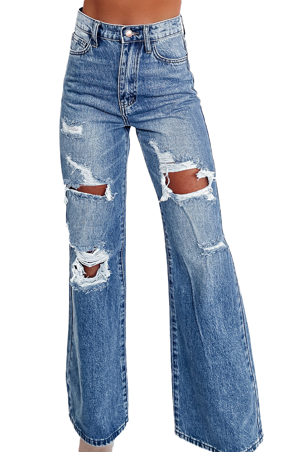 Ashleigh Blue Acid Wash Distressed Wide Leg High Waist Jeans - The Daily Makeover