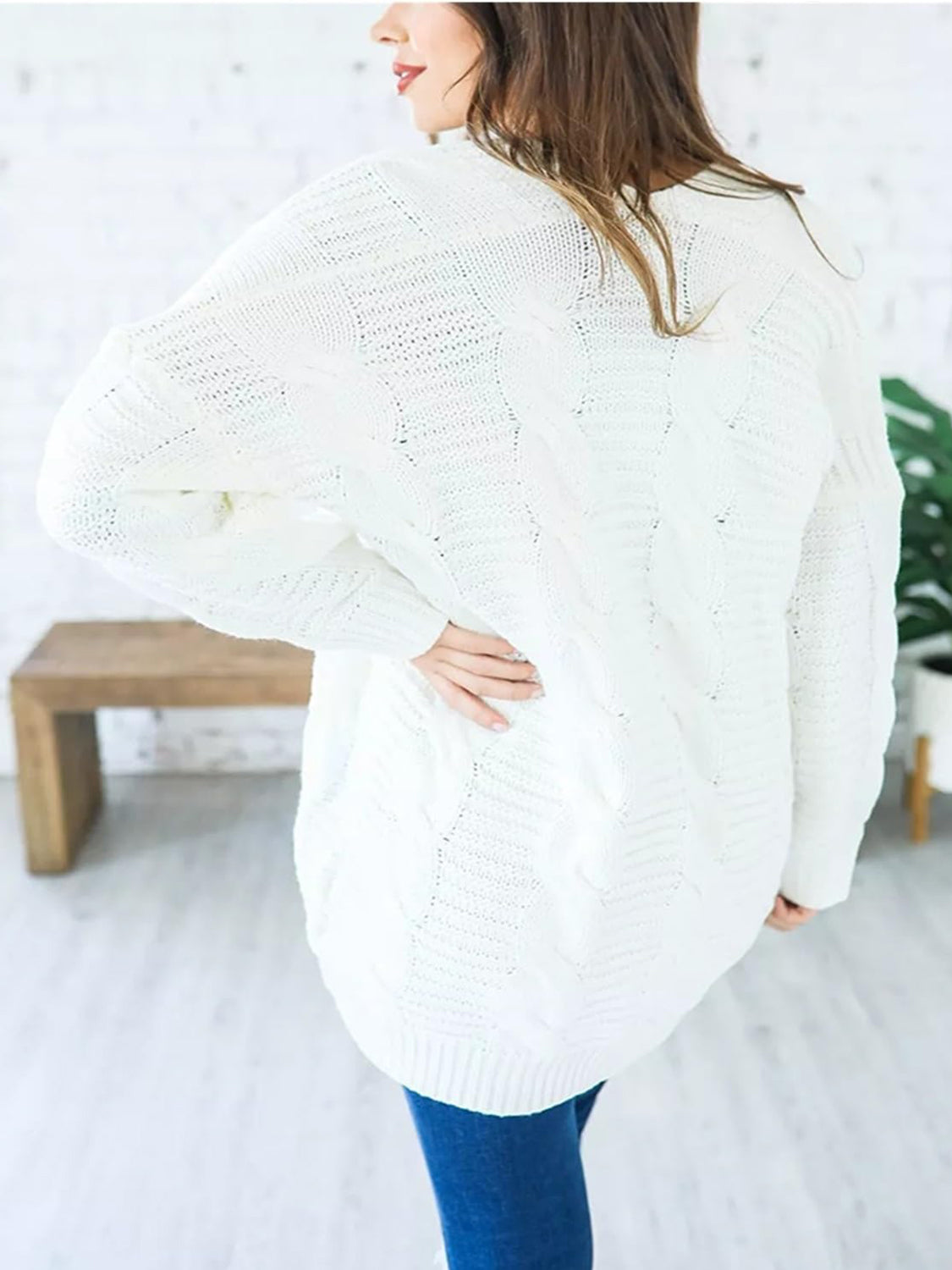 Cable-Knit Open Front Long Sleeve Cardigan - The Daily Makeover