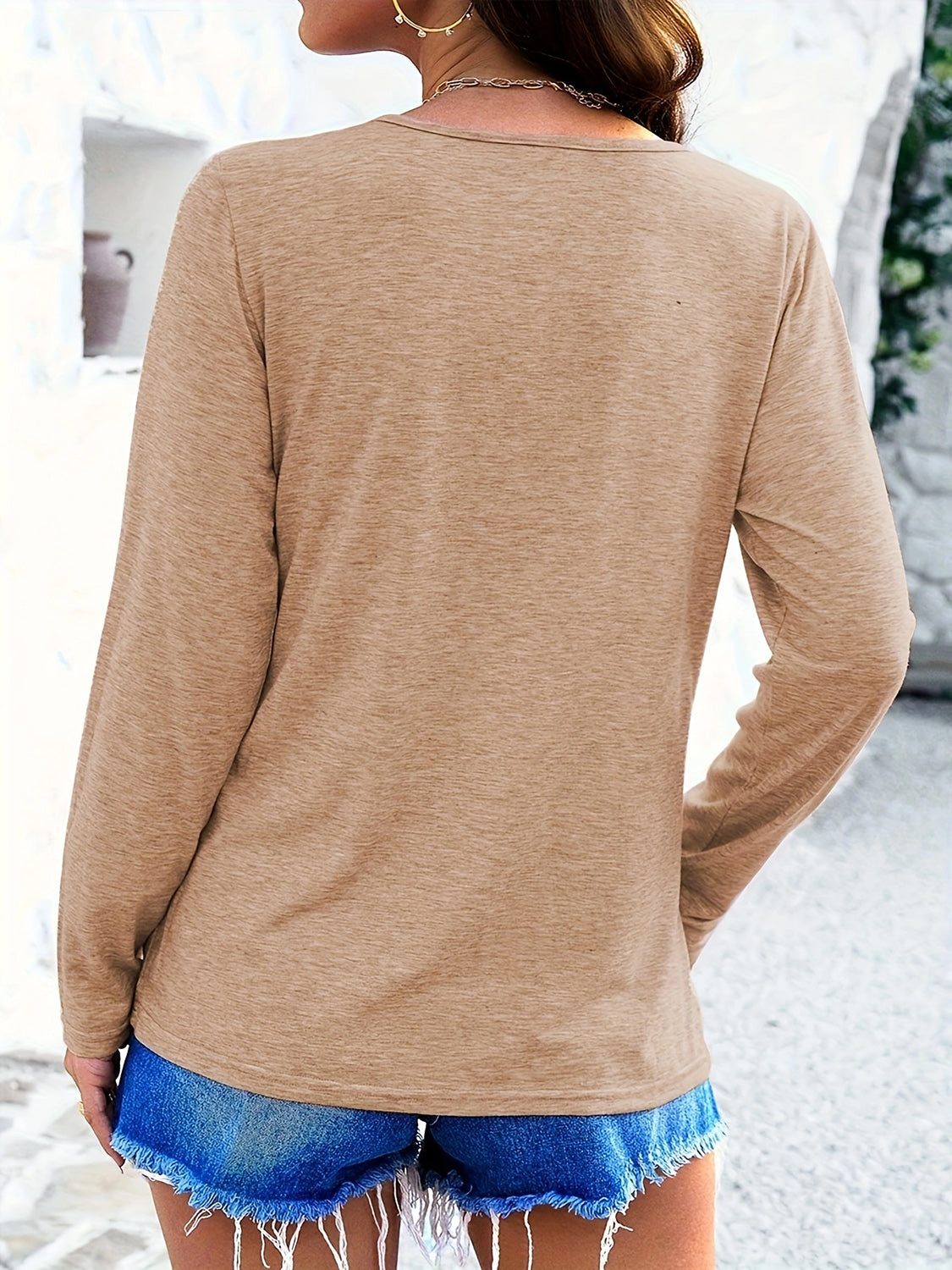 Crisscross V-Neck Long Sleeve T-Shirt - The Daily Makeover