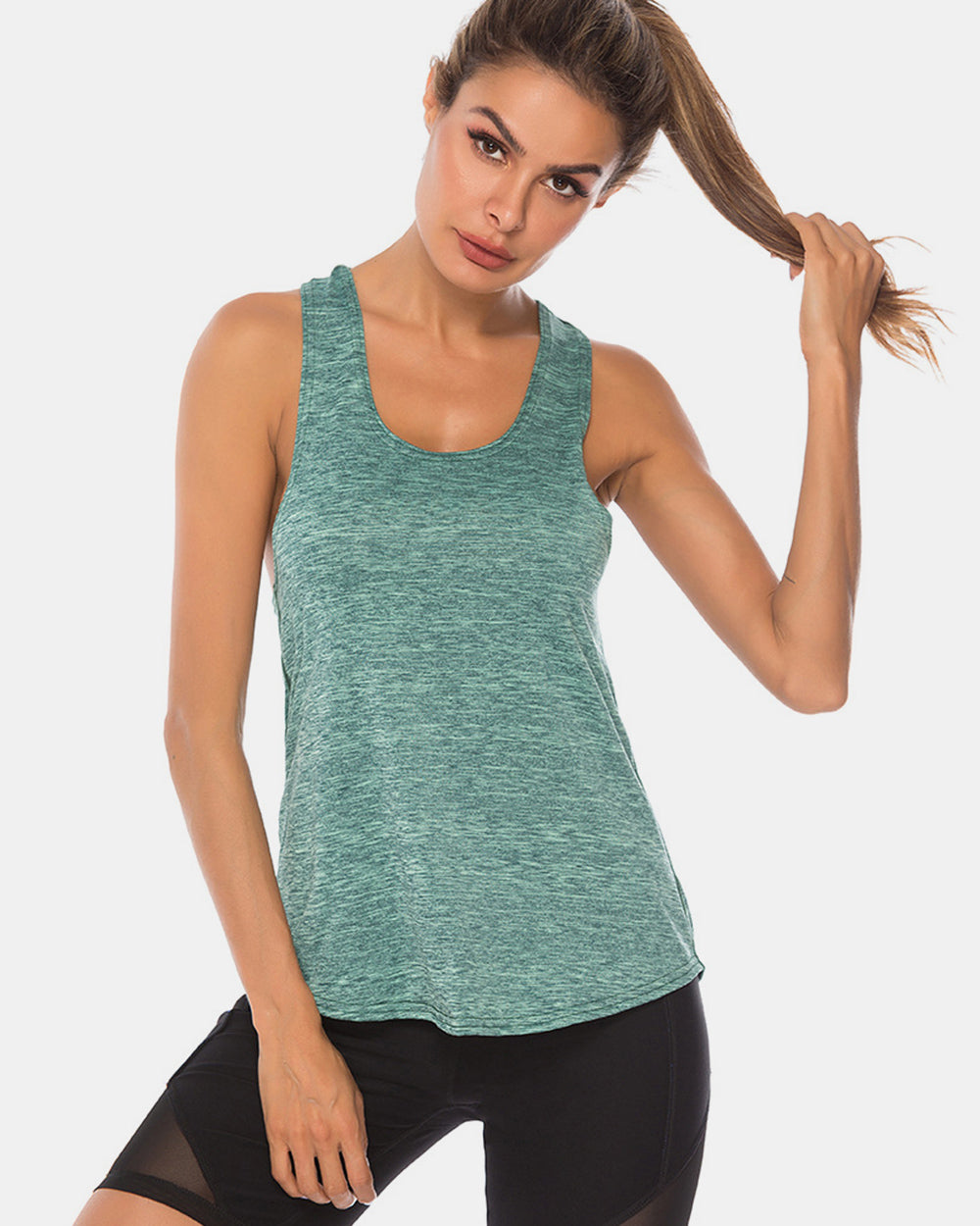 Full Size Scoop Neck Wide Strap Active Tank - The Daily Makeover