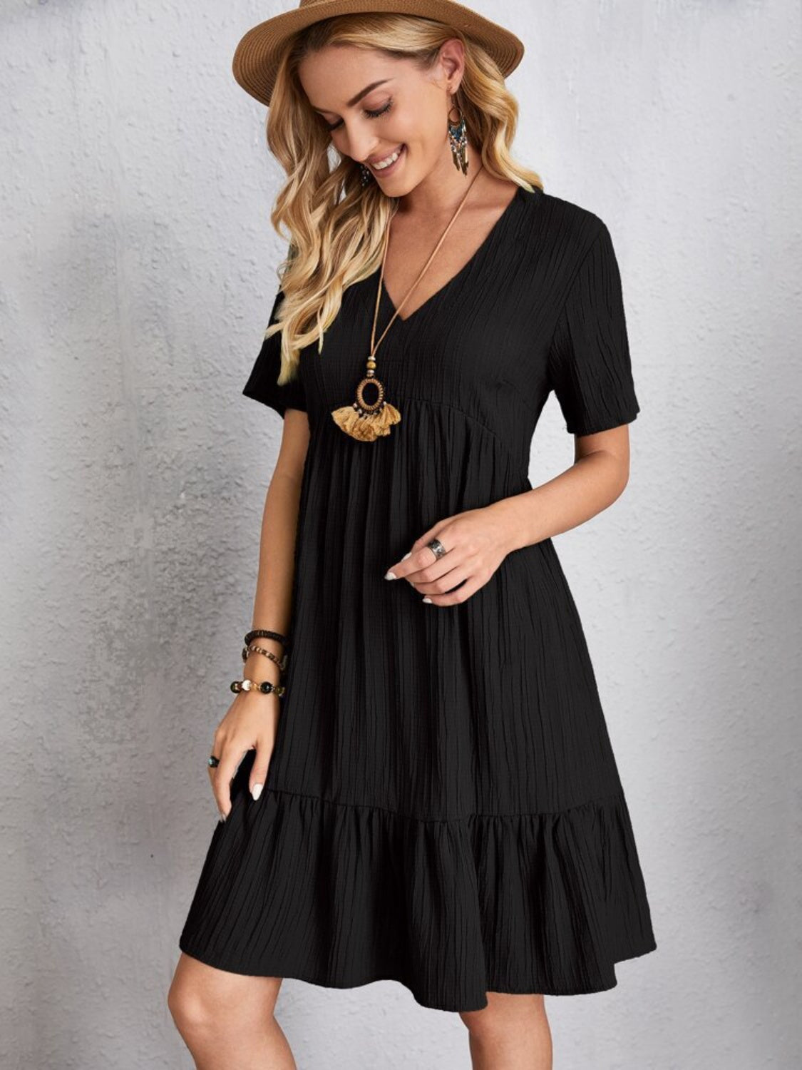 Full Size V-Neck Short Sleeve Dress - The Daily Makeover