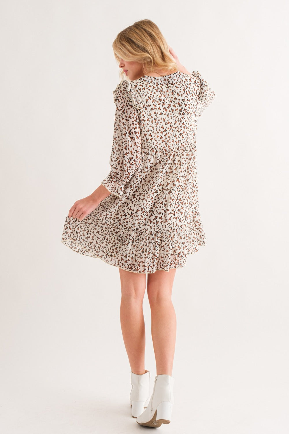 And The Why Leopard Ruffle Hem Woven Mini Dress - The Daily Makeover