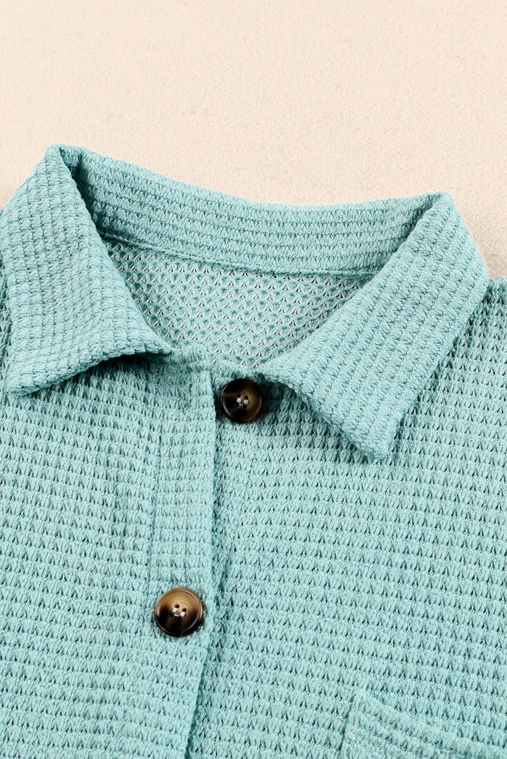Waffle-Knit Collared Neck Long Sleeve Shirt - The Daily Makeover