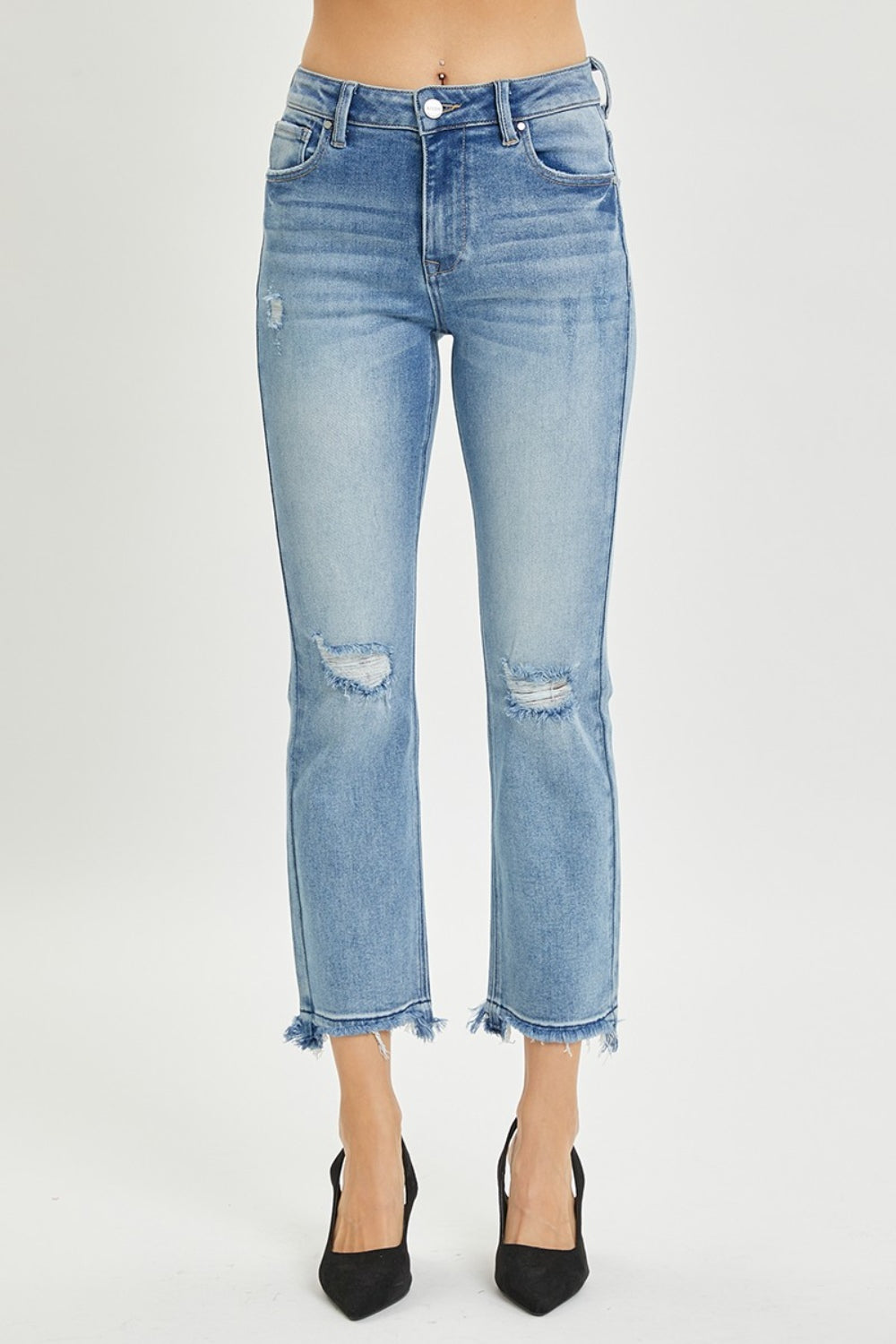 Full Size High Rise Distressed Cropped Straight Jeans - The Daily Makeover