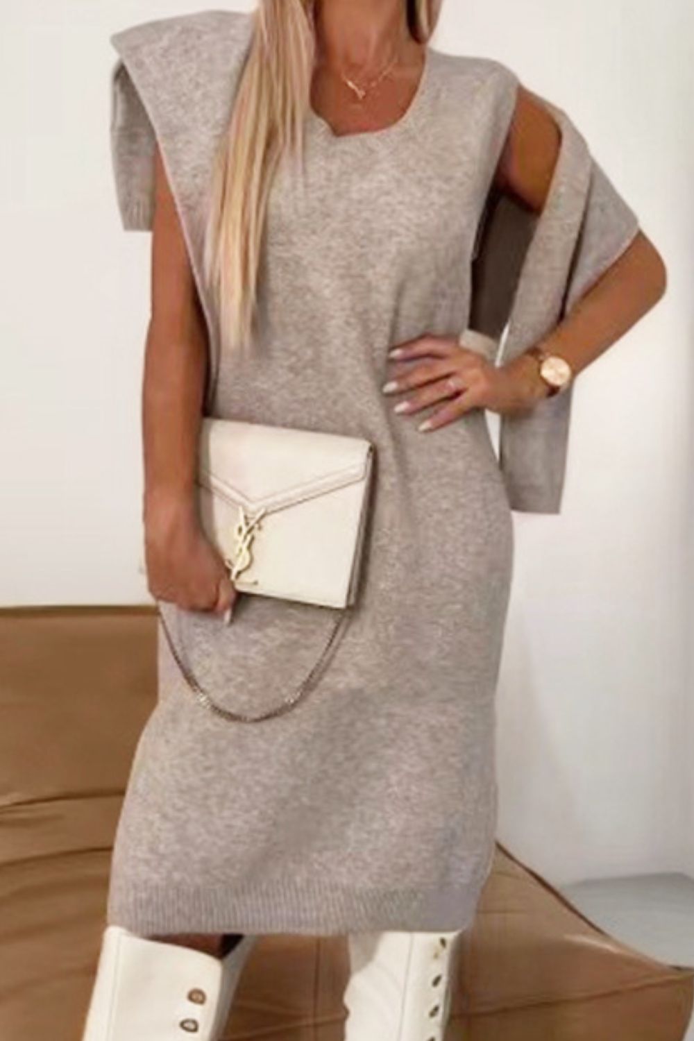 Turtleneck Dropped Shoulder Sweater and Midi Dress Sweater Set - The Daily Makeover