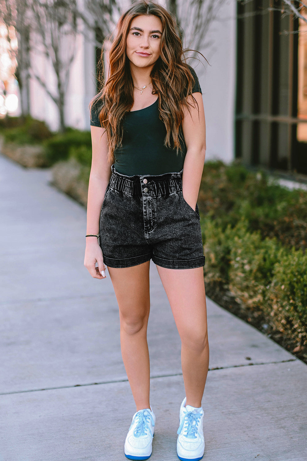 Dusty Pink Vintage Washed Frilled High Waist Denim Shorts - The Daily Makeover