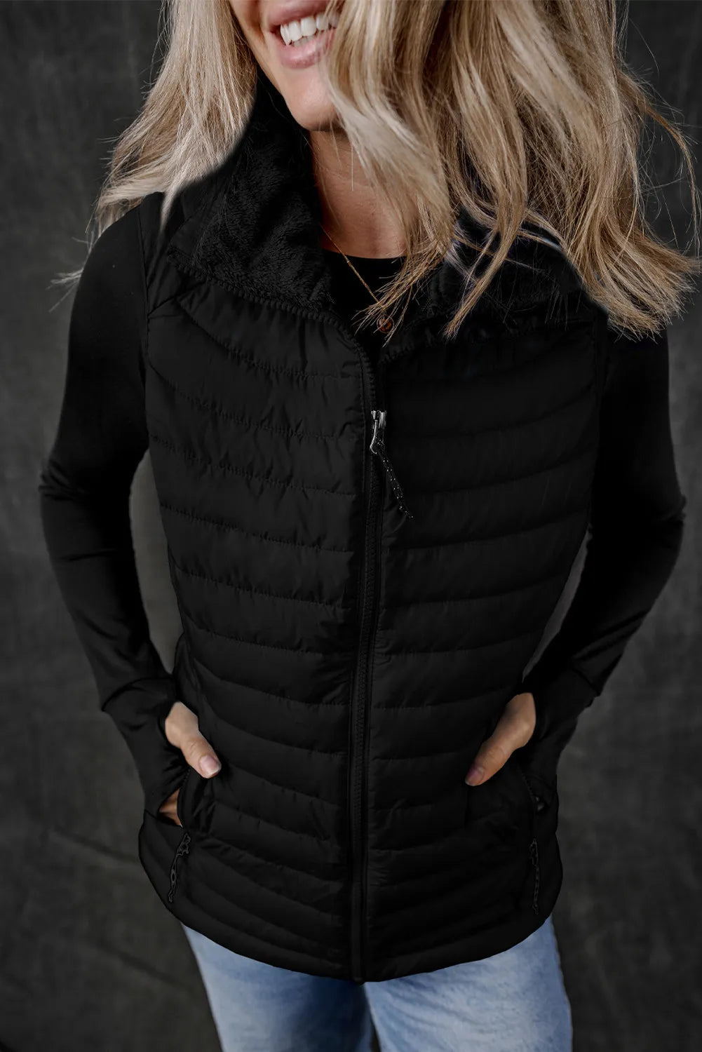 Pocketed Zip Up Vest Coat - The Daily Makeover