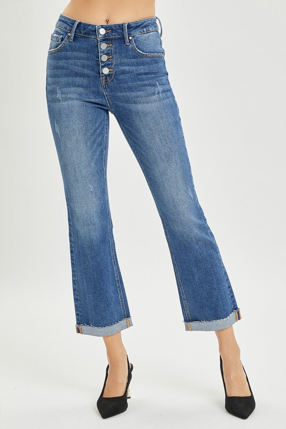Full Size Button Fly Cropped Bootcut Jeans - The Daily Makeover