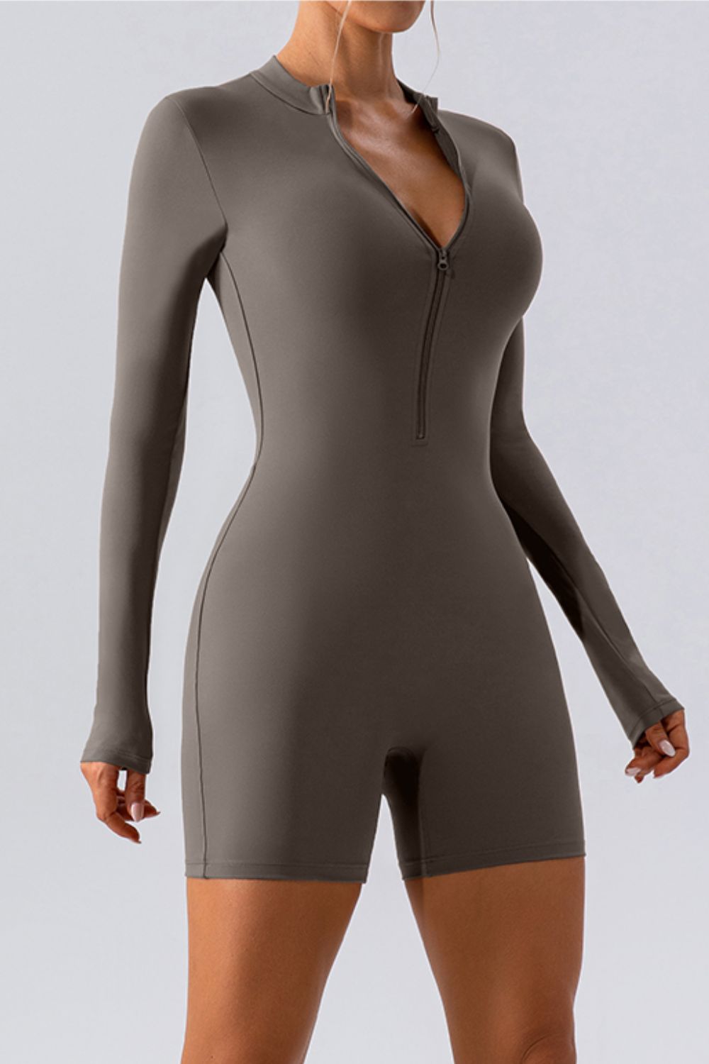 Half Zip Long Sleeve Active Romper - The Daily Makeover