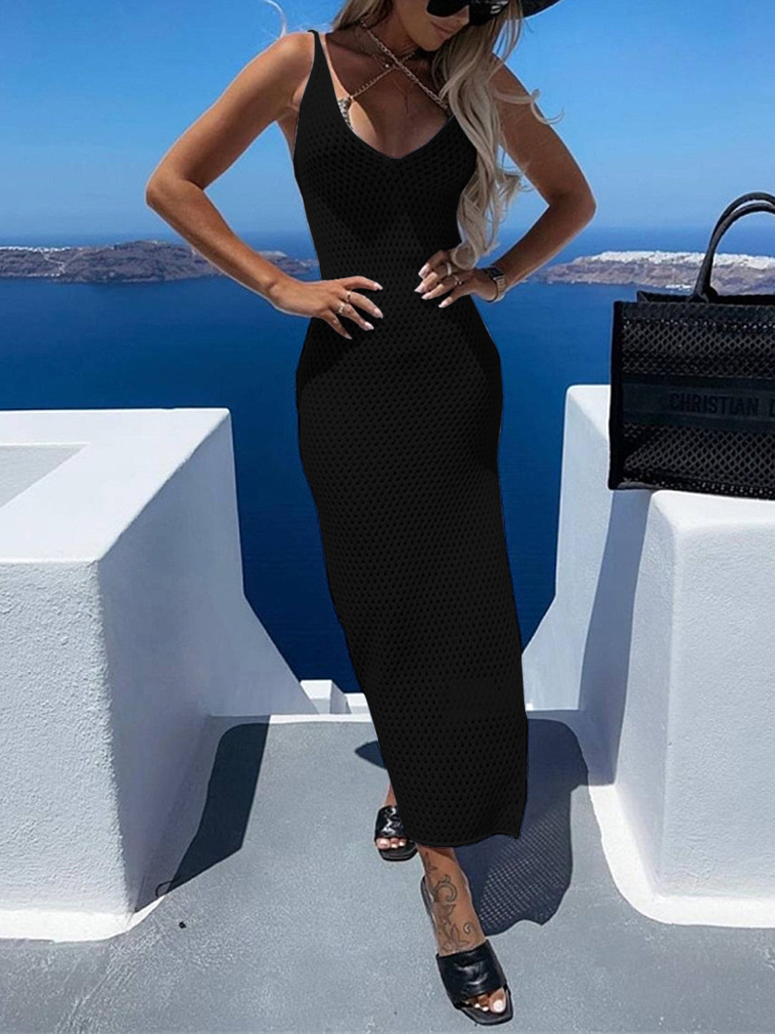Slit Openwork V-Neck Sleeveless Cover Up - The Daily Makeover