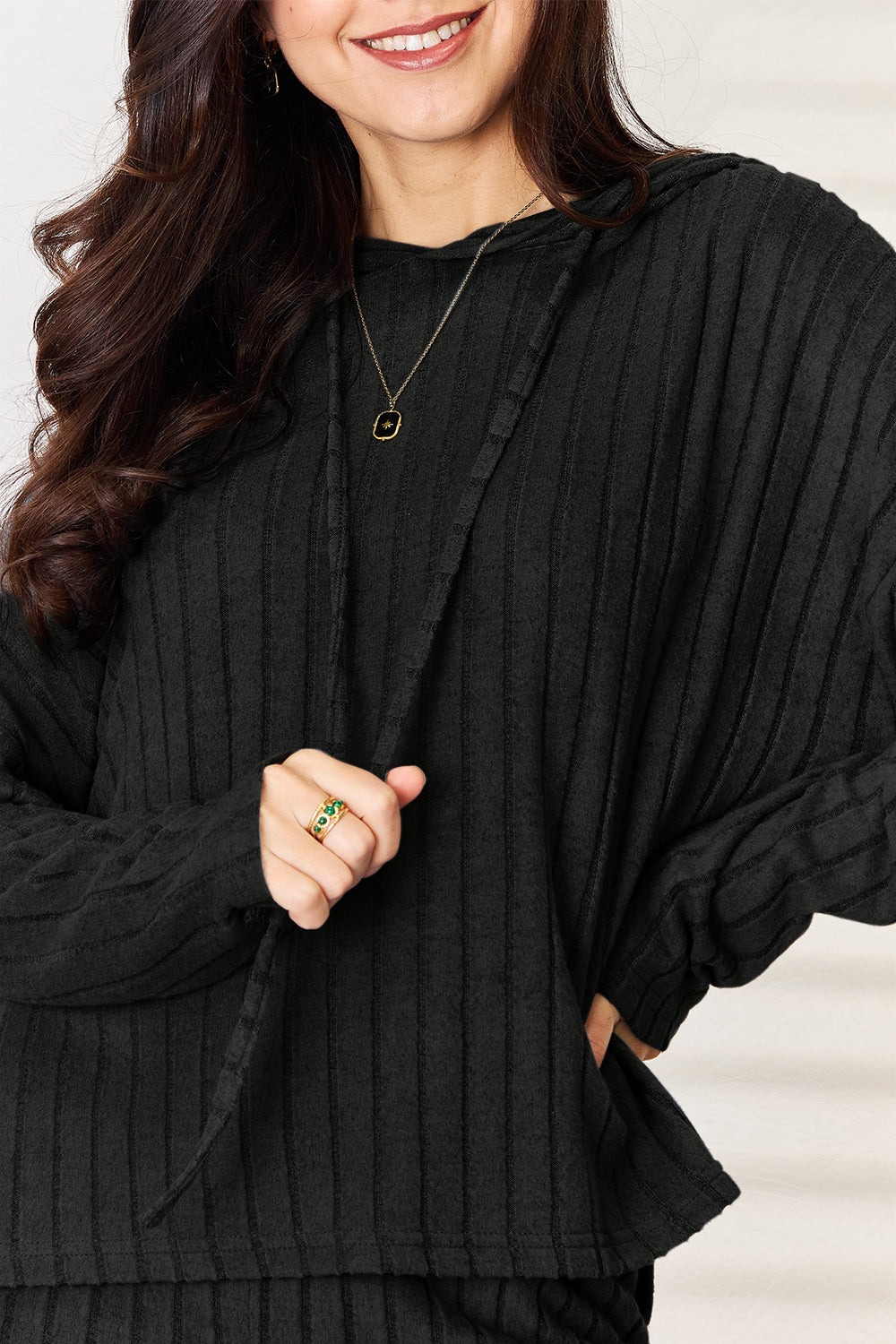 Basic Bae Full Size Ribbed Drawstring Hooded Top and Straight Pants Set - The Daily Makeover