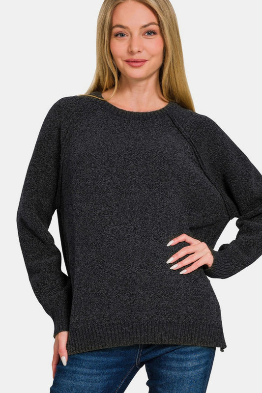 Zenana Side Slit Raglan Sleeve Sweater - The Daily Makeover