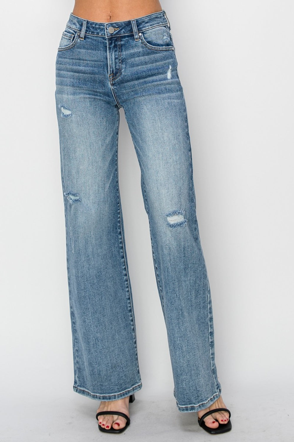 Full Size High Waist Distressed Wide Leg Jeans - The Daily Makeover