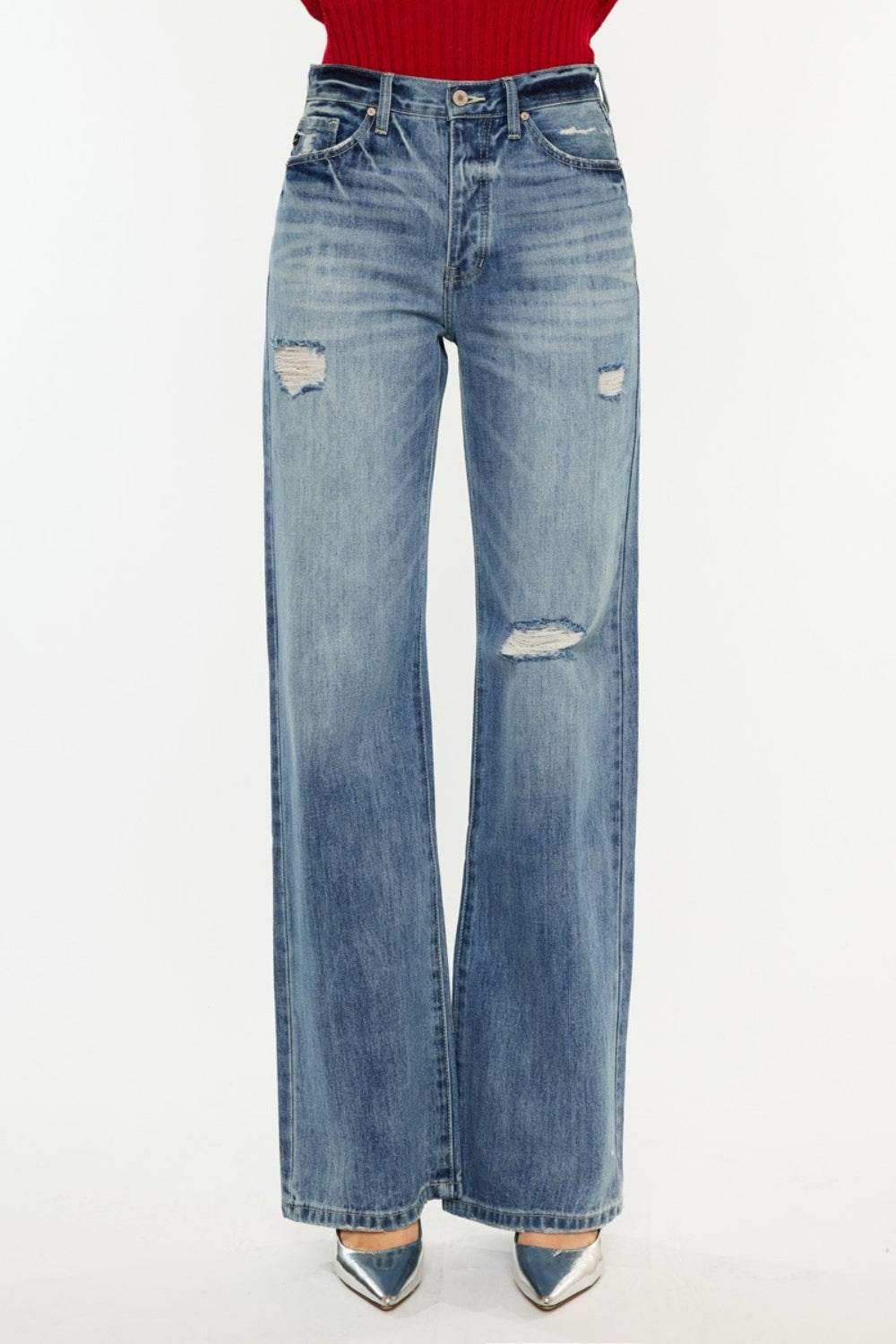 Kancan Distressed High Waist Bootcut Jeans - The Daily Makeover