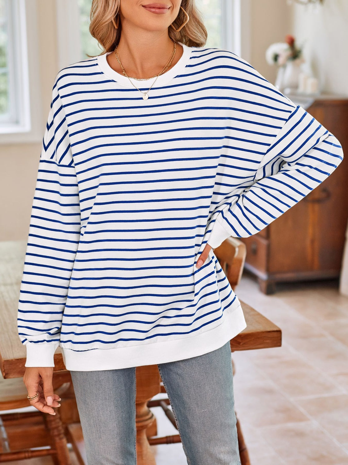 Lovelet Striped Round Neck Long Sleeve Sweatshirt - The Daily Makeover