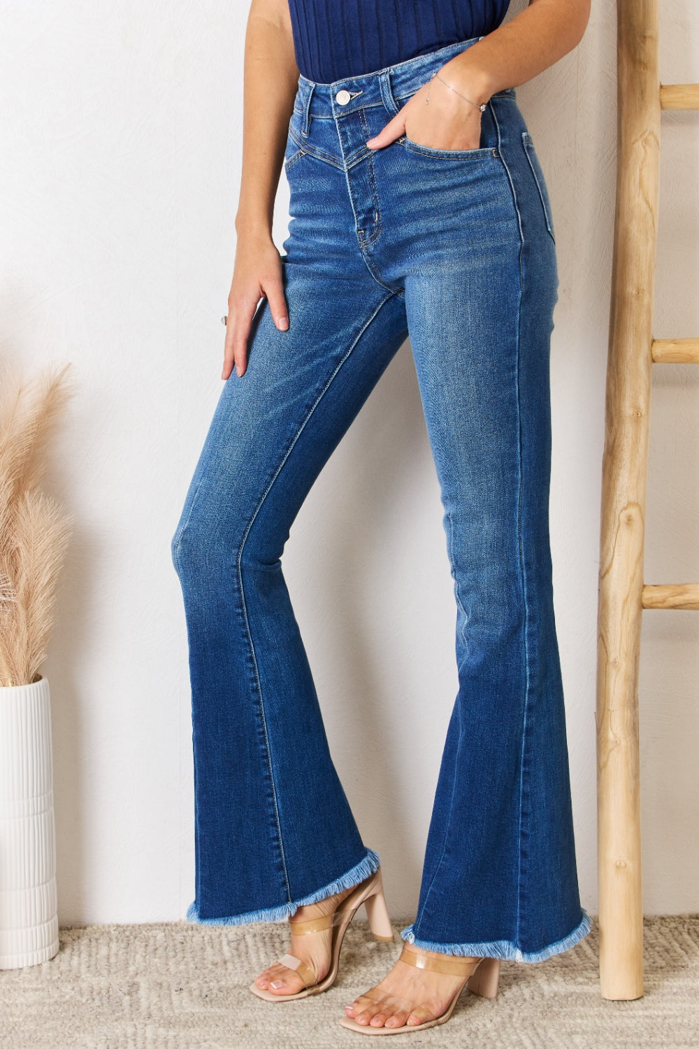 Kancan High Rise Raw Hem Flare Jeans - The Daily Makeover