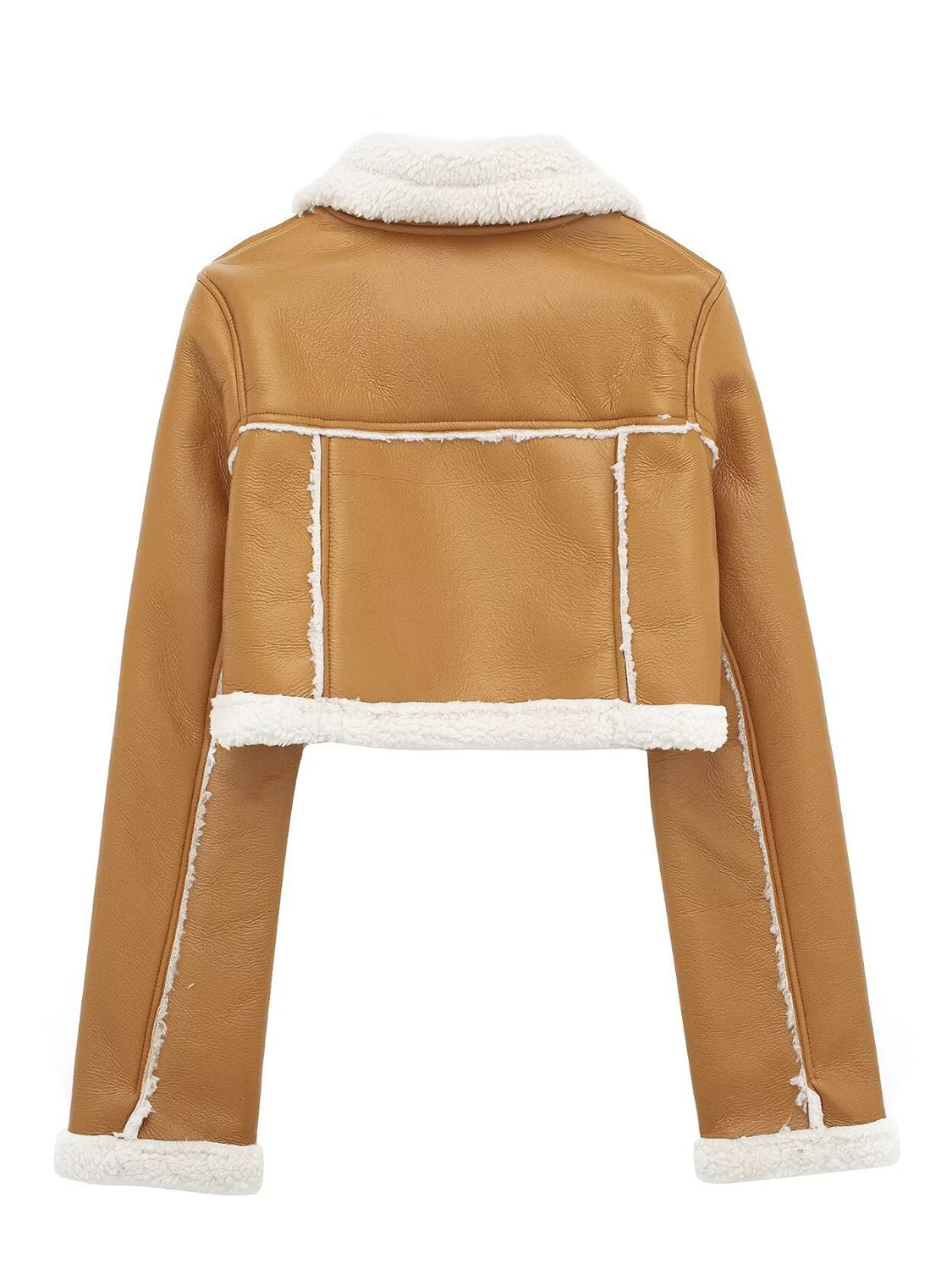 Collared Neck Long Sleeve Plush Cropped Jacket - The Daily Makeover