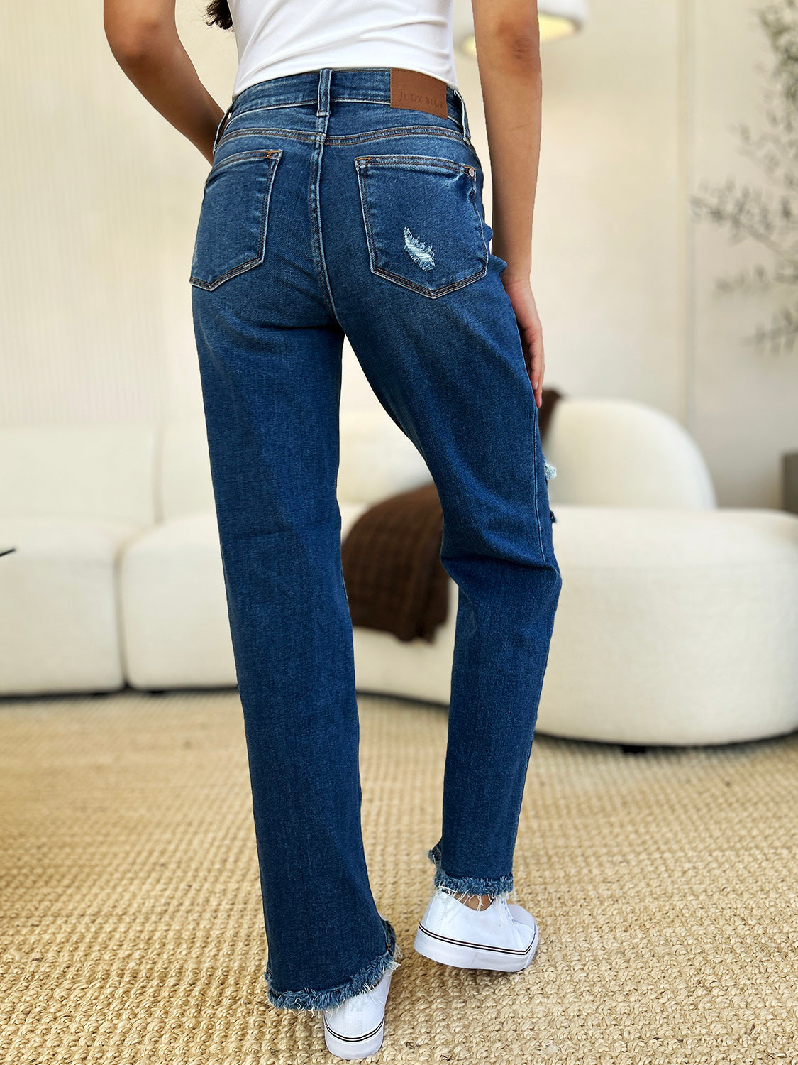 Judy Blue Full Size Mid Rise Distressed Raw Hem Jeans - The Daily Makeover