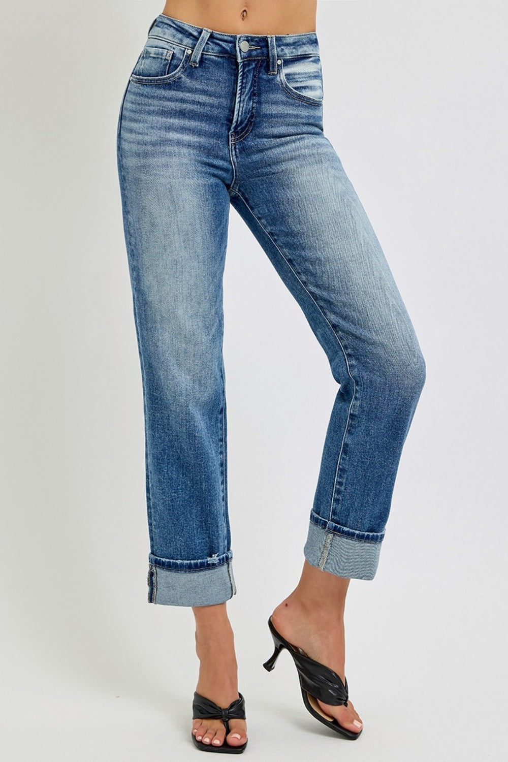 RISEN Full Size High Rise Crop Straight Roll Up Jeans - The Daily Makeover