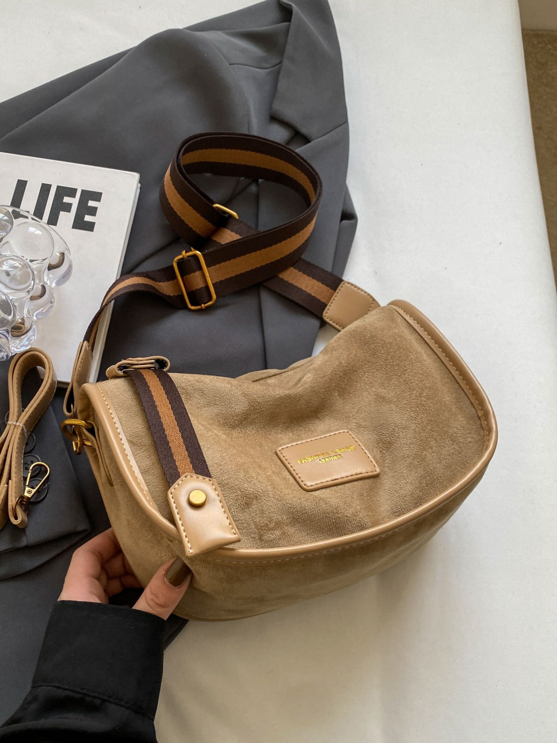 Suede Adjustable Strap Shoulder Bag - The Daily Makeover