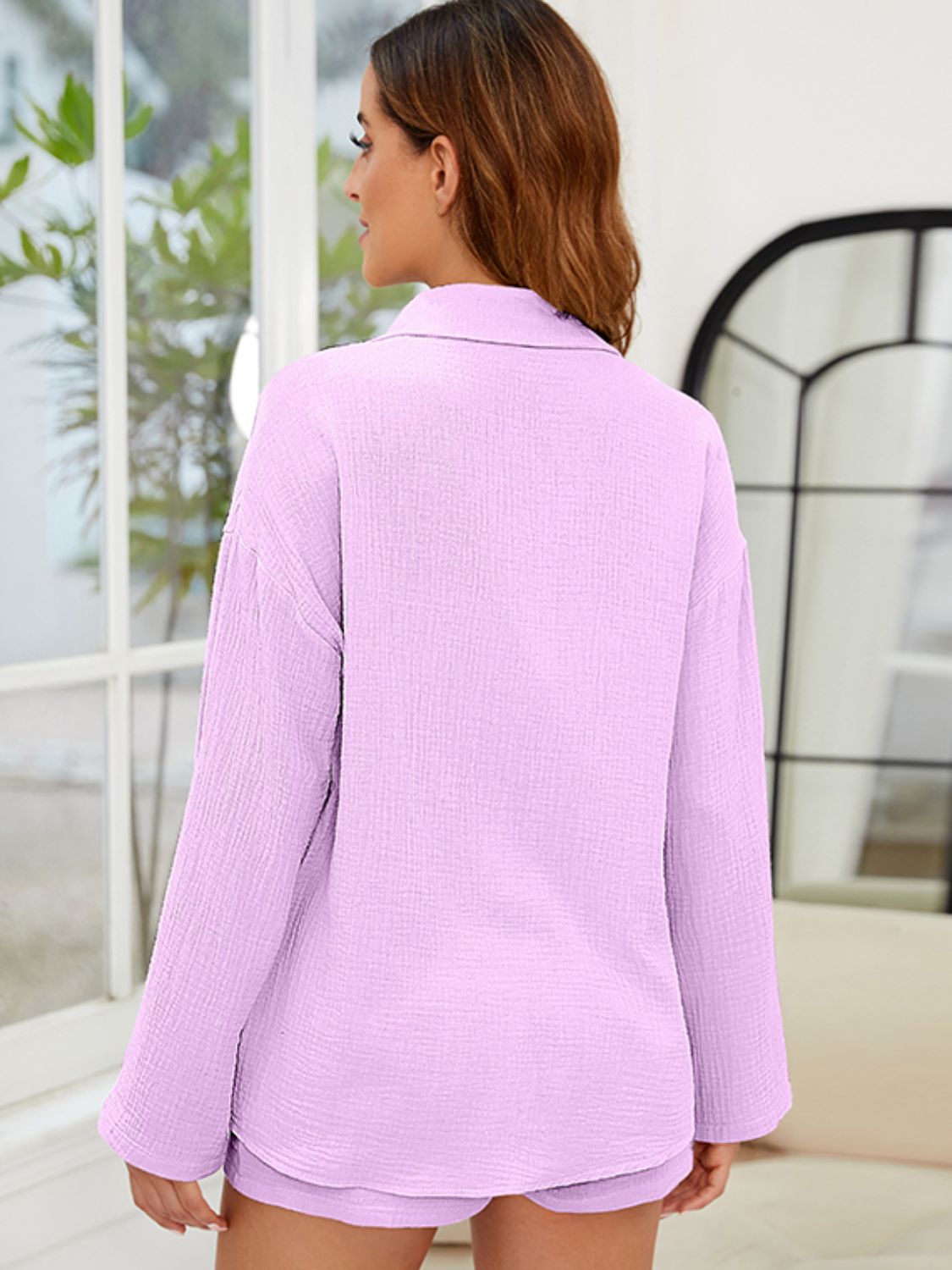 Button Up Long Sleeve Top and Shorts Set - The Daily Makeover