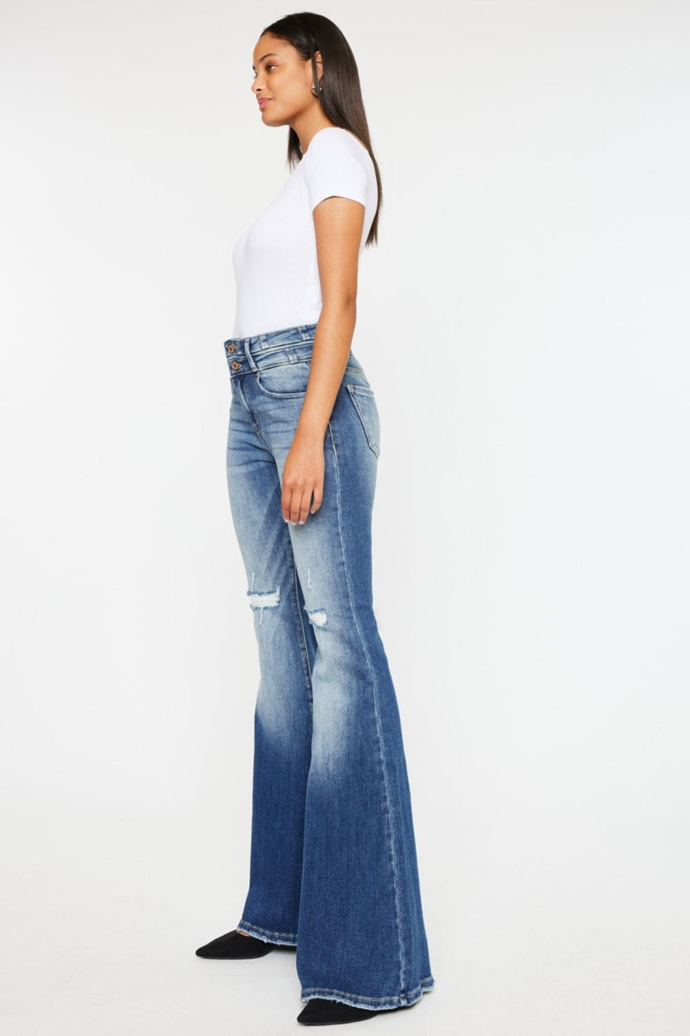 Kancan High Rise Wide Waistband Flare Jeans - The Daily Makeover