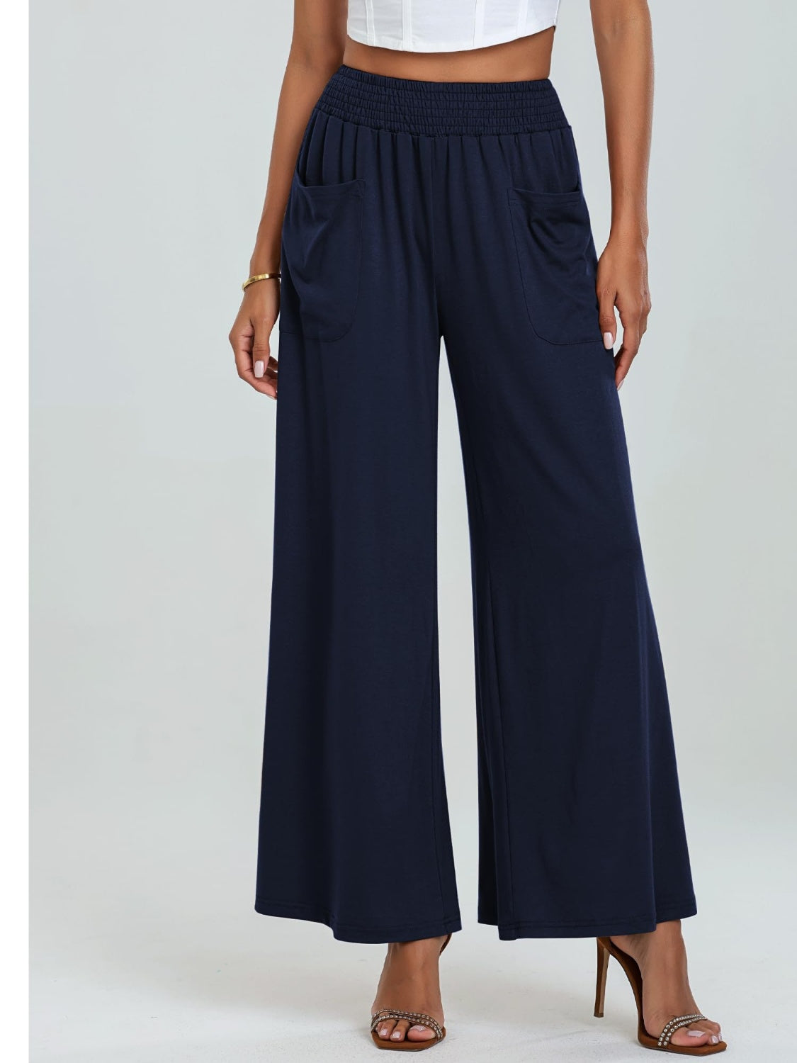 Pocketed Elastic Waist Wide Leg Pants - The Daily Makeover