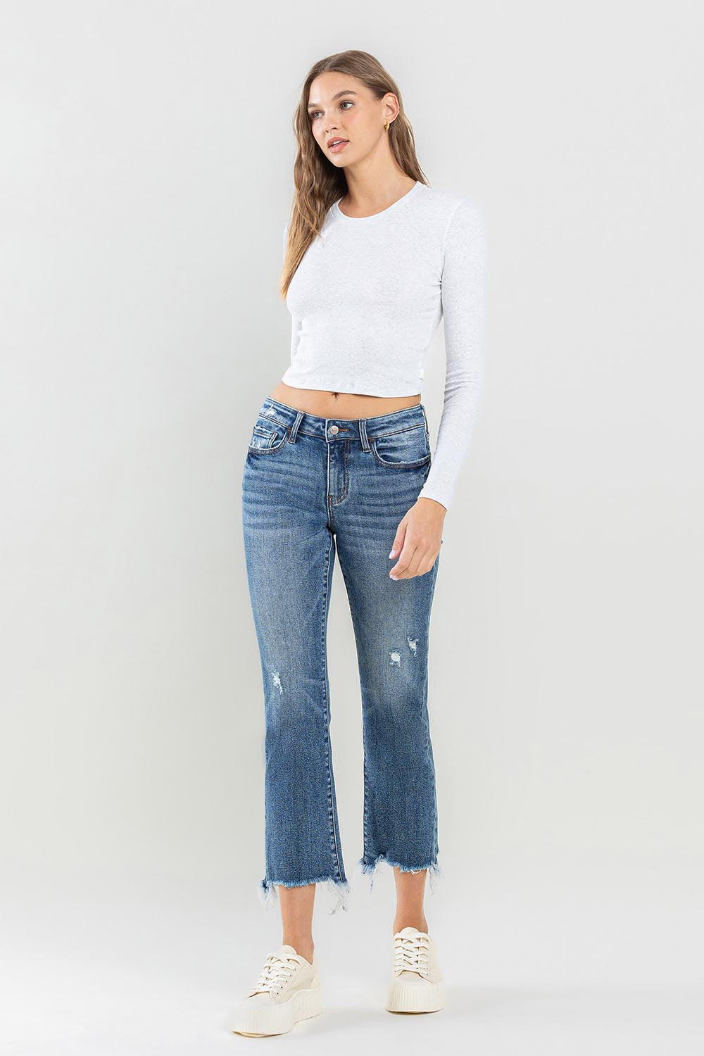 Lovervet Mid Rise Frayed Hem Jeans - The Daily Makeover