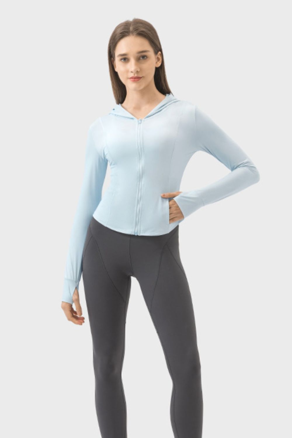 Pocketed Zip Up Hooded Long Sleeve Active Outerwear - The Daily Makeover