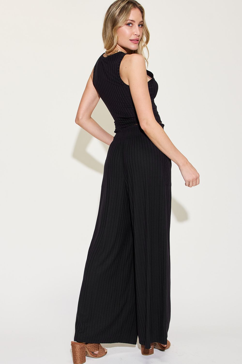 Full Size Ribbed Tank and Wide Leg Pants Set - The Daily Makeover