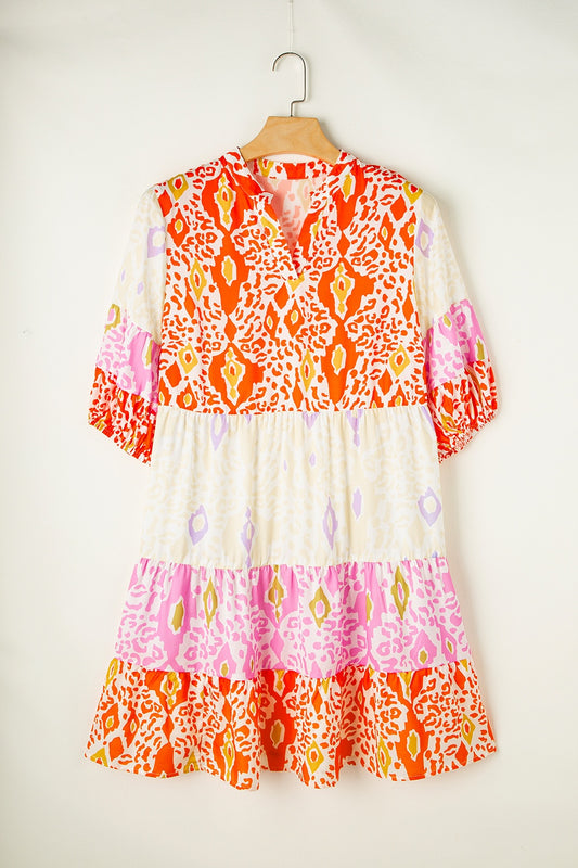 Plus Size Printed Notched Half Sleeve Dress - The Daily Makeover