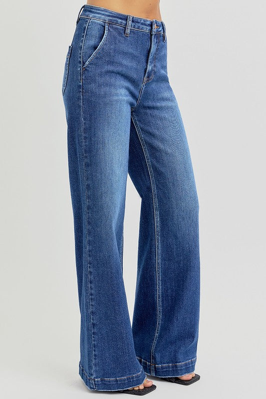 RISEN Full Size High Rise Wide Leg Jeans with Slanted Pockets - The Daily Makeover