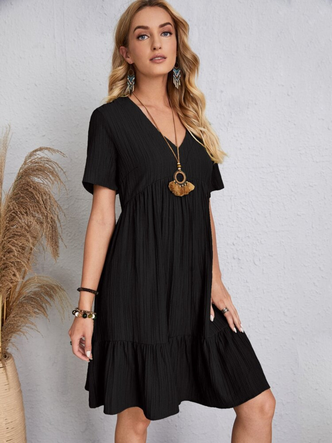 Full Size V-Neck Short Sleeve Dress - The Daily Makeover